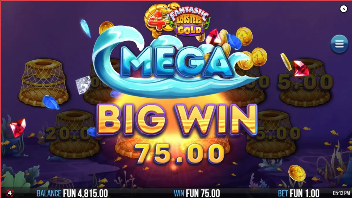 Tampilan visual slot 4 Fantastic Lobsters Gold dengan tema bawah laut yang ceria